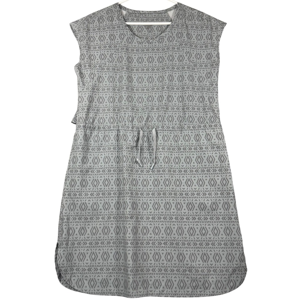 Reel Legends Performance Dress Womens Medium Greenish Gray Geometric Drawstring